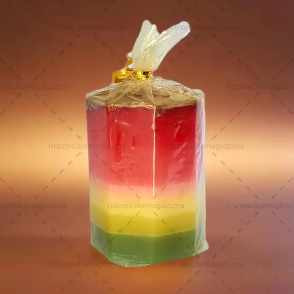 Luminaria, Veladora, Vela de 3 colores para la abundancia, dinero, amor, protección, sanación, limpieza y purificación