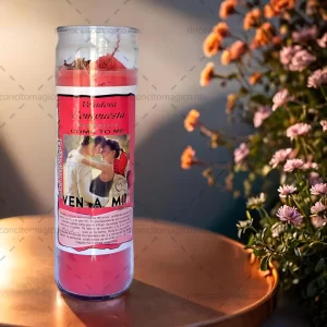 Luminaria, Vela, Veladora Ven a Mi color rosa para el amor, pareja, protección, sanación, limpieza y purificación